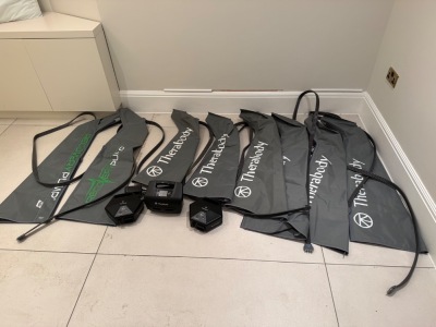 3 x Therabody RecoveryAir Pumps 8 x Therabody Compression Boots in Assorted Sizes (As Viewed).