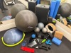 Assortment of Gym/Yoga Equipment to Include: Bosu Balance, Balls, TRX, Weights, Blocks, Rollers, Bands, Scales Etc (As Viewed/Pictured.