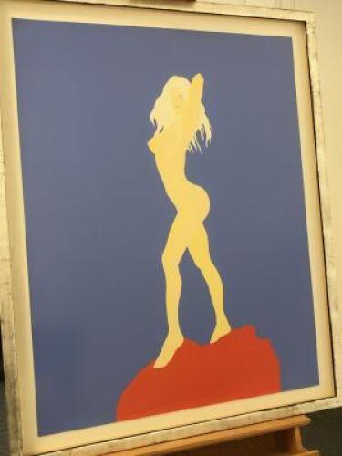 Edward Piper (1938-1990) Nude 1 Blue & Red', Signed, Glazed & Framed Coloured Lithograph, Limited Edition 62/70 with Messum's Label. Size 27 x 22in