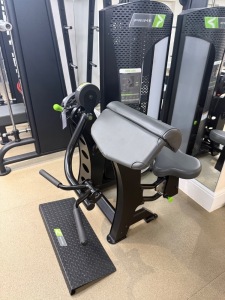 Prime Fitness Evolution Selectorised Arm Curl, Model E-101, S/N 56065, DOM June 2021. Comes with Weight Stack 13.6kg-86.2kg.