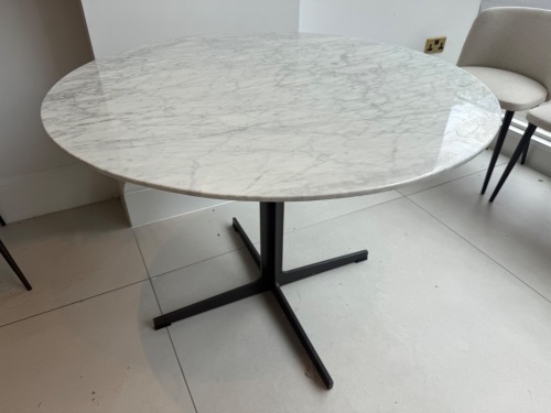 Camerich Vary 12, Carrera Marble Dining Table. Size Dia 100cm.