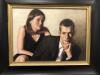 Stuart Gatherer (1971-) 'Seated Couple', Framed Oil on Board, Signed. Size 12 x 9in