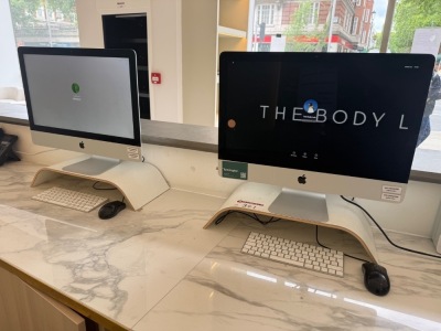2 x Apple 24" iMac's, Model A1418. Mac OS Ventura 13, 2.3GHz Dual-Core Intel Core i5, Intel Iris Plus Graphics 640 1536MB, 8GB Memory. Comes with Power Supply & Wireless Keyboards.