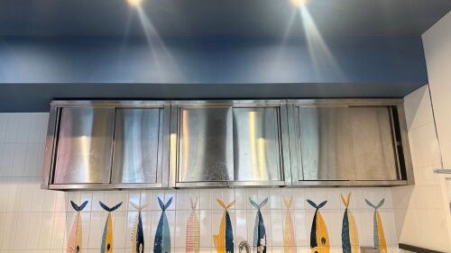 Ginox Wall Hung Stainless Steel Cabinet with Sliding Doors, Size H70 x W95 x D38cm.