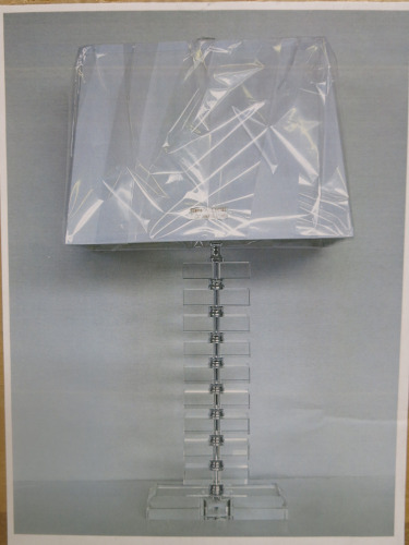 Impex Table Lamp, Clear Acrylic with White Shade, Product Code TL23166. Bulb not Included. RRP &pound;125.00.
