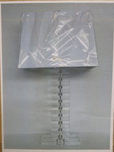 Impex Table Lamp, Clear Acrylic with White Shade, Product Code TL23166. Bulb not Included. RRP &pound;125.00.
