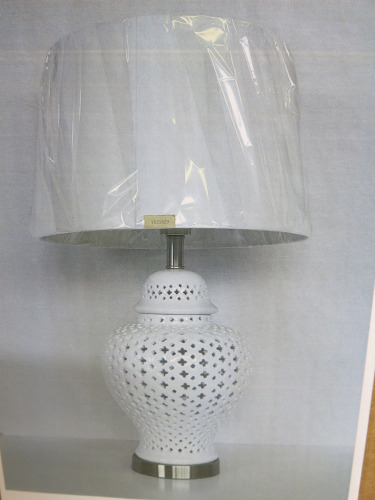 Impex Table Lamp, Fretwork Pattern with White Shade, Product Code TL23170. Bulb Not Included. RRP &pound;125.00.