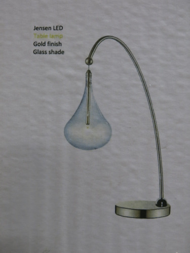 Impex Table Lamp, Glass Shade with Gold Finish, Product Code LED103038/TL/G/JLP. Bulb not Included. RRP &pound;110.00.