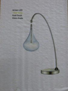 Impex Table Lamp, Glass Shade with Gold Finish, Product Code LED103038/TL/G/JLP. Bulb not Included. RRP &pound;110.00.