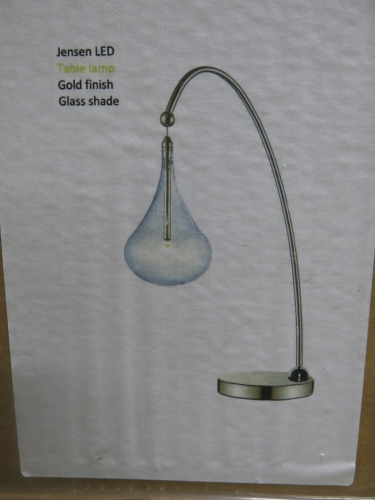 Impex Table Lamp, Glass Shade with Gold Finish, Product Code LED103038/TL/G/JLP. Bulb not Included. RRP &pound;110.00.