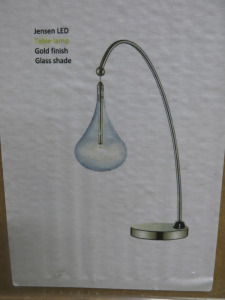 Impex Table Lamp, Glass Shade with Gold Finish, Product Code LED103038/TL/G/JLP. Bulb not Included. RRP &pound;110.00.