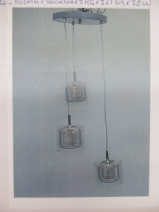 Impex Ceiling Light, 3 x Curved Glass & Mesh Cage, Product Code IL8786. Bulb not included. RRP &pound;235.00.