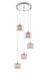 Impex Ceiling Light, Pendant Fitting Glass with Copper Mesh, Product Code PGH606101/05/CU/CH, 5 x 28W (G9) Bulbs. Size Dia 44cm x H134cm, Weight 4.2kg. RRP &pound;432.