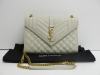 Saint Laurent Envelope Monogram Matelasse Cream Leather Shoulder Bag with Gold Hardware, with S/N Believed to be ARS187206.1218. Comes with Saint Laurent Dust Bag.