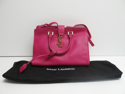 Saint Laurent Monogram Cabas Bag in Pink Leather with Gold Hardware, S/N GRP394461.0715. Comes with Saint Laurent Dust Bag.