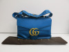 Gucci GG Marmont Shoulder Bag in Turquoise Blue Calfskin with Gold Hardware, S/N F018794158. Comes with Gucci Dust Bag.