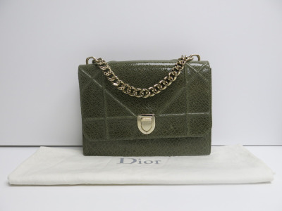 Christian Dior Diorama Bag in Green Crackled Calfskin Leather, S/N 09-BO-1116. Comes with Dior Dust Bag & Certification Card (Purchased Bicester 2018).