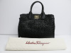 Salvatore Ferragamo Handbag in Black Leather & Raffia, S/N EE-21 1006, Limited Edition 21 of 25. Comes with Salvatore Ferragamo Dust Bag.