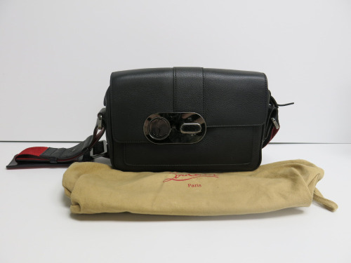 Christian Louboutin Santiago Grained Leather Shoulder Bag in Black & Red, S/N CM53. Comes with Christian Louboutin Dust Bag. NOTE: damage to buckle.