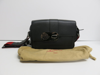 Christian Louboutin Santiago Grained Leather Shoulder Bag in Black & Red, S/N CM53. Comes with Christian Louboutin Dust Bag. NOTE: damage to buckle.