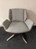 Boss Design Kruze Low Back KRU12 Swivel Armchair in Grey Fabric, with Wooden Back & Chrome Legs.