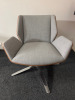 Boss Design Kruze Low Back KRU12 Swivel Armchair in Grey Fabric, with Wooden Back & Chrome Legs.