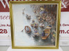 Oriental Scene Artwork with Floating Market in Gold Frame, Size 90 x 116cm.