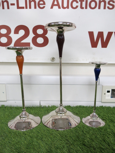 3 x Assorted Sized Silver Plated Candle Stick Holders.