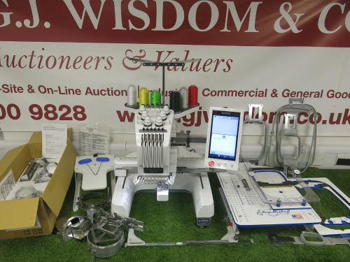 Brother PR655 Entrepreneur 6 Needle Industrial Embroidery Machine, Model PR655, S/N E72364-L4B115167. Comes with Quantity Embroidery Machine Frame Hoops, Hoopmaster Station, Fixture, Portable Base, Mighty Hoop, T-Square, Cap Frame & Boxed New Brother Cyli