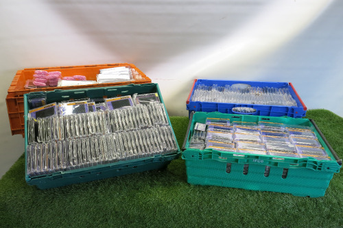 4 x Crates Containing a Large Quantity of Eyelash Consumables to Include: 1200 x Packs of Nagaraku Assorted Sizes Eyelashes, 12 x Packs of Eyelash Micro Brushes & 22 x Packs of Hydrogel Eye Patches. NOTE: crates not included.