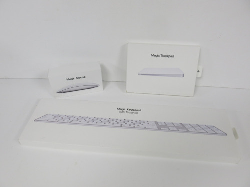 3 x Assorted Apple Accessories to Include: 1 x Magic Keyboard, Model MK2C3N/A, 1 x Magic Mouse, Model MK2E3Z/A & 1 Xmagic Track Pad, Model MK2D3Z/A