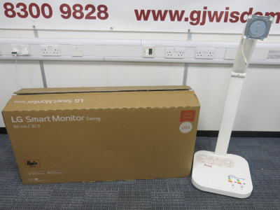 LG 32" Smart Monitor Swing, 4K IPS Touch Display, Model 32U889SA-W, On Adjustable Stand with Wheels. Comes in Original Box. NOTE: no power supply or remote.