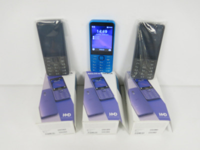3 x Nokia 235 4G Mobile Phones, Model TA-1614DS, 2 x Black & 1 x Blue. Come In Original Boxes Appear Unused.