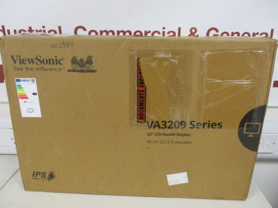 Viewsonic 32" Led Backlit Display, Model VA3209-MH. Comes in Original Box.
