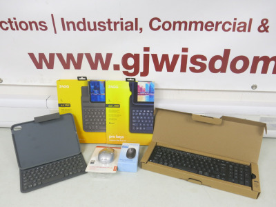 Assorted Lot of Keyboards & Mouse to Include: 2 x Zagg Detachable Keyboard & Case & 1 x Balance Wireless Keyboard & 2 x Assorted Wireless Mouse.