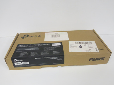 Boxed/New TP-Link JetStream 24-Port Gigabit L2+ Managed Switch with 4 10GE SFP+ Slots, Model TL-SG3428X.
