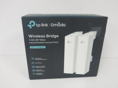 Boxed/New TP-Link Omada Point to Point Wireless Bridge 5GHz 867Mbbs, Model EAP211-Bridge Kit.