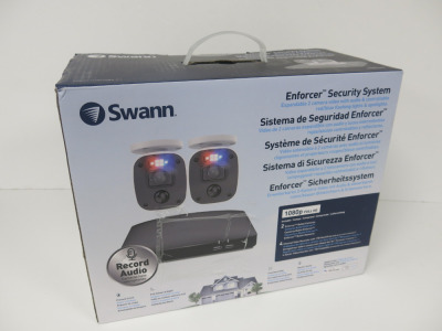 Swann Enforcer Security System to Include: 2 x Enforcer Bullet Cameras & 4 Channel Video Recorder. Appears Unused/Boxed.