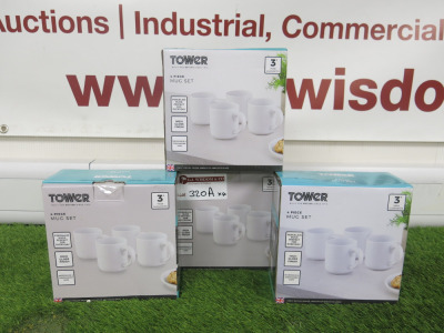 4 x Boxes of 4 Piece Tower Mug Set in White.