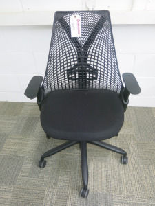 Herman Miller Sayl Office Chair in Black. NOTE: damage to arm wrests.
