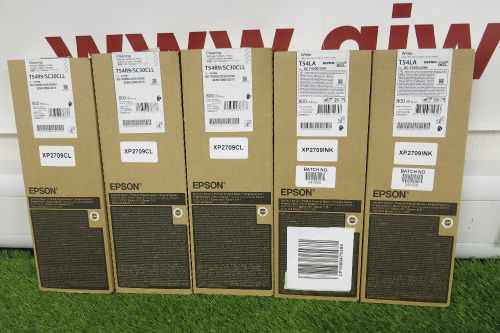 3 x Epson T54R9/SC30CLL 800ml Cleaning Cartridges & 2 x Epson White Ultra Chrome DG2 Ink.
