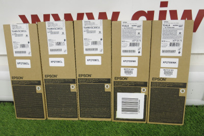 3 x Epson T54R9/SC30CLL 800ml Cleaning Cartridges & 2 x Epson White Ultra Chrome DG2 Ink.