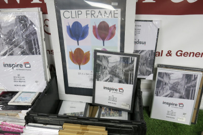Stock of Assorted Photo Frames, Clip Frames Etc in Assorted Styles & Sizes (As Viewed). NOTE: crates not included.