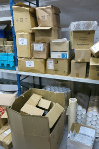 Large Assortment of Packaging & Shipping Consumables to Include: Boxes, Bubble Wrap, Tubes, Film, Envelopes, Bags etc. (As Viewed).
