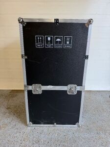 Black Flight Case with Metal Frame. Size H118 x W65 x D63cm.