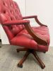 Reproduction Faux Oxblood Leather Captains Chair on Swivel Base. - 5