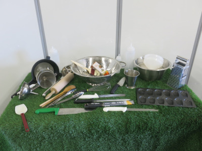Assorted Lot of Catering Accessories to Include: Mixing Bowls, Colander, Sieves, Funnels, Rolling Pin, Grater etc (As Viewed/Pictured).