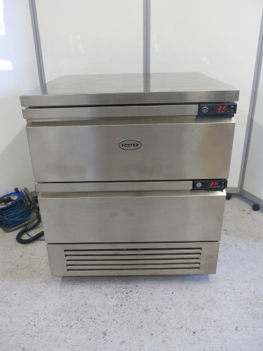 Foster Commercial Flex Drawer Fridge/Freezer Counter with 2 Drawers, Model 35-105 FFC4/2, S/N E6079464, YOM 2023. Size H90 x W78 x D70cm. Appears Little Used. Comes With Keys & Operators Manual. NOTE: installed new and appears hardly used.