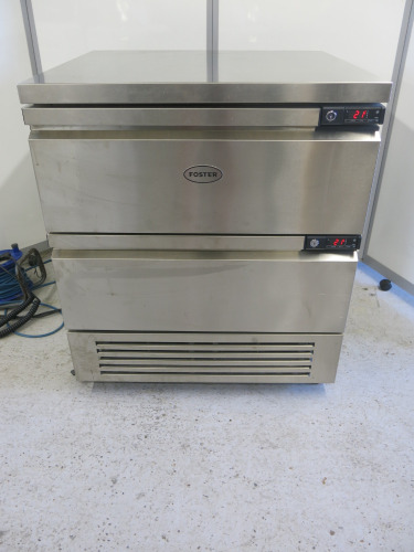 Foster Commercial Flex Drawer Fridge/Freezer Counter with 2 Drawers, Model 35-105 FFC4/2, S/N E6078795, YOM 2023. Size H90 x W78 x D70cm. Appears Little Used. Comes with Keys & Operators Manual. NOTE: installed new and appears hardly used.