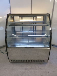 Diaminox Curved Glass Display Fridge with Black Finish & Stainless Steel Base, Model DX-1000CF2. Size H120 x W100 x D73cm.